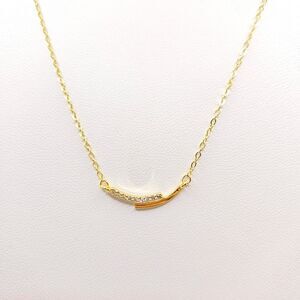 .925 Sterling Silver Pavé Crystal Curved Bar Dainty Gold-Plated Necklace New